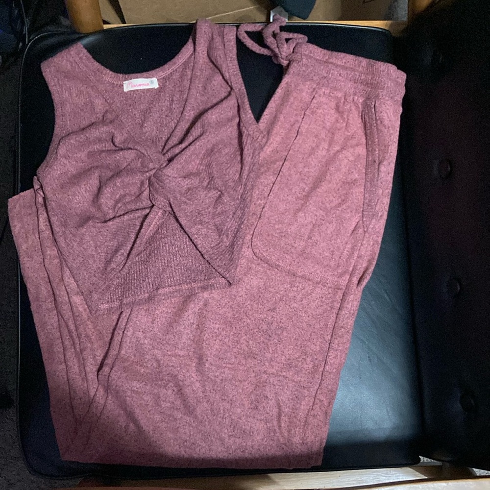 Anthropologie Maronie Women's Pajama Set in Deep Rose NWOT Size‎ S